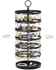 6 Tier Rotating Earring Holder Organizer with Metal Tray, Adjustable Plastic ...