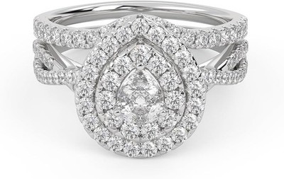 Split Shank Infinity Halo Wedding Bridal Set Ring 1Ct Moissanite 14K Gold Plated