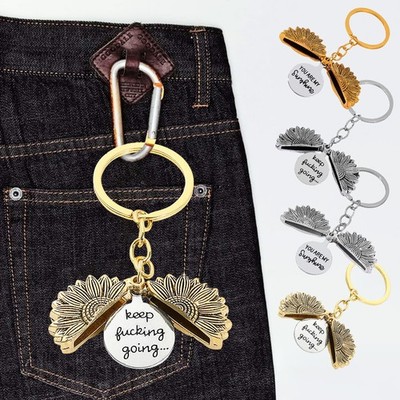 Keep Going Retro Sunflower Keychain Pendant Key Ring Bag Car Key Men Women Gift