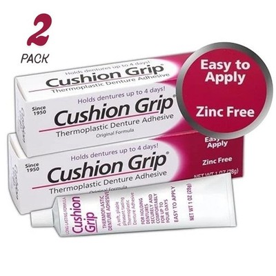 Cushion Grip Denture Adhesive Original Formula Zinc Free 1oz Tube 2 Pack
