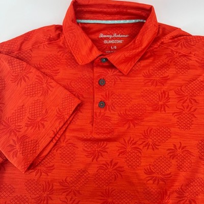 Tommy Bahama IslandZone Mens Large Orange Pineapple Jacquard Polo Shirt L