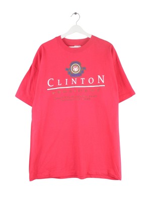 Hanes 90s Vintage Bill Clinton Print Single Stitch T-Shirt Rot XXL Herren