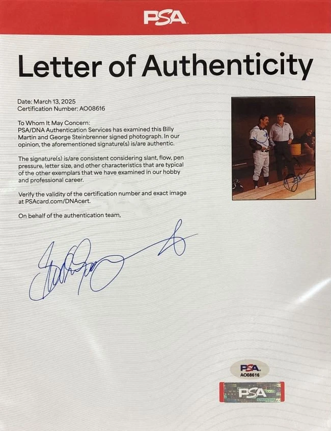 Foto firmada por Billy Martin George Steinbrenner enmarcada 8x10 de los Yankees de Nueva York PSA Foto 2 de 2