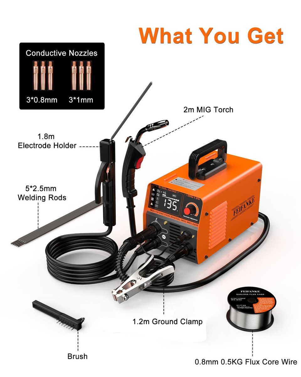 FEIFANKE 135A Flux Core MIG Welder 110V MIG/ARC/Lift TIG Gasless