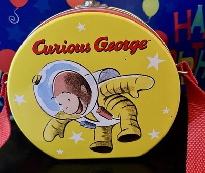 Curious George Astronaut Mini Tin Lunch Box Stars Rocket Space Vintage 