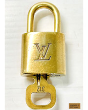 Louis Vuitton Padlock  Key Set No.312 Gold Tone Brass Bag Lock Authentic 35g LV