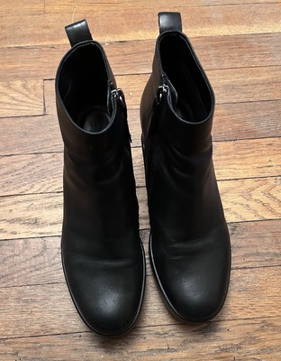 ECCO Shape Black Leather Ankle Boots Block Heel Comfort Work Shoes Zip