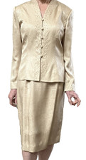 Adrianna Papell Pearl Beaded Silk Suit Size 6 Champagne Gold Excellent Condition
