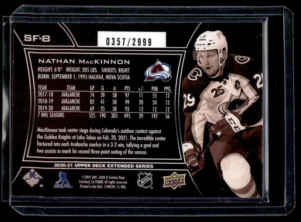 2020-21 Upper Deck Extended Series SPx Finite Nathan MacKinnon 0357/2999 #SF-8 - Image 2 of 2