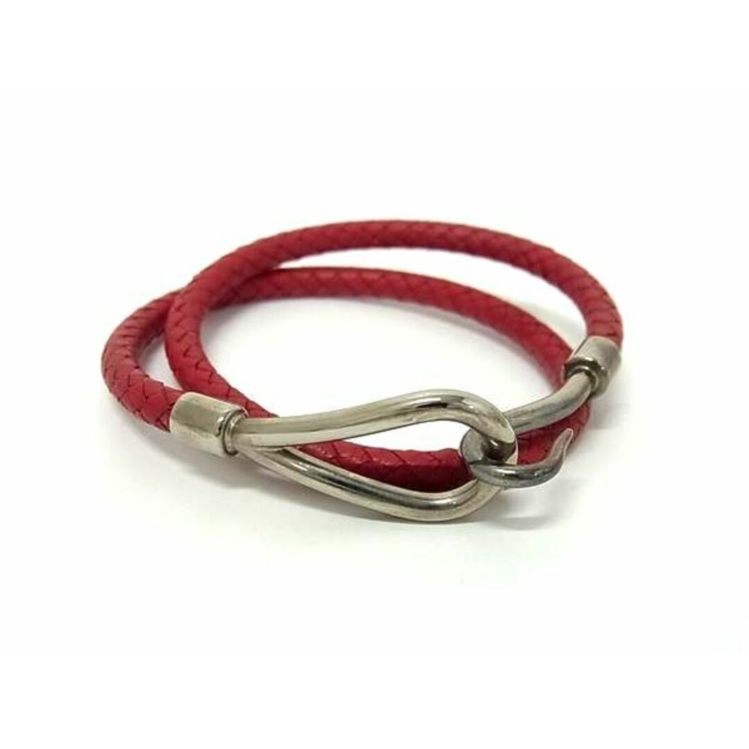 Hermes Jumbo Choker in Red Leather with Silver Metal Fittings Unisex Double Bracelet
