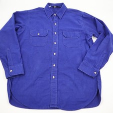 Lands End Chamois Shirt Mens Large Blue Cotton Flannel Workwear USA Made