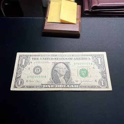 #ad SEVEN OF A KIND NEAR SOLID D75777777B BINARY Fancy Serial Number 2003 FRN $175.77