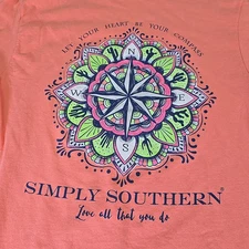 Simply Southern Shirt Womens Medium Peach Short Sleeve Casual Normcore