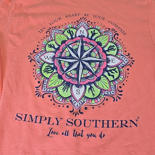 Simply Southern Shirt Womens Medium Peach Short Sleeve Casual Normcore - Picture 1 of 9