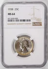 1938-P Washington Silver Quarter 25C NGC MS64 BU UNC Philadelphia US Coin
