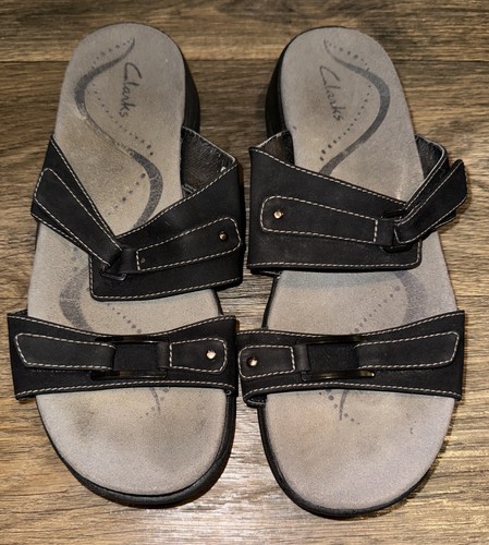 Clark’s Springers Sandalen schwarz Schnalle Damengröße 8,5 Leder Slipper bequem