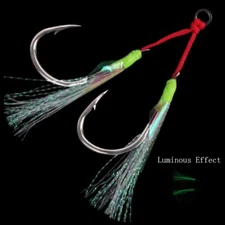 10 Pairs Metal Jig Double Assist Hook With PE Line Luminous Feather Big Game