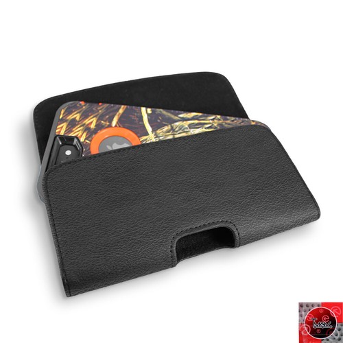 For LG Aristo 5 With Cover on Size Fit Leather Belt Clip Holster Pouch Case - Picture 6 of 7