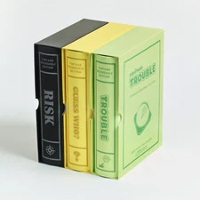 RISK, Trouble, and Guess Who? Vintage Board Game Linen Bookshelf Collection New