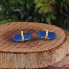 Blue Chalcedony Pencil Stud Earring 925 Silver Gold Plated Stud Earring For Her