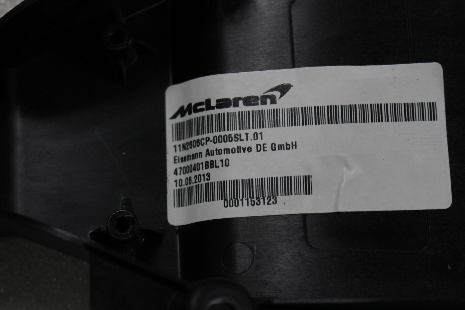 Mclaren MP4-12C, Front Console, Upper Inner Structure, Used, P/N 11N2606CP