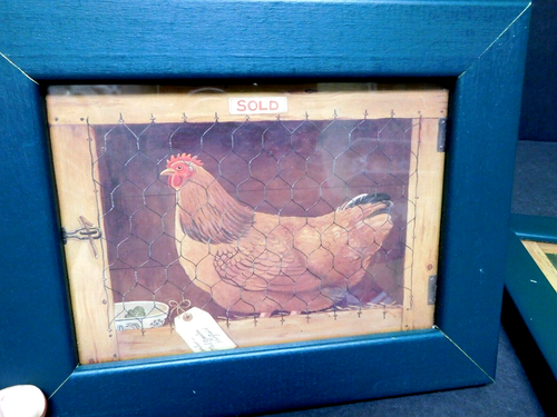 Country Decor Wood Frame w/Glass Chicken Prints (2) 7" x 9" VG Cond. - Picture 3 of 5