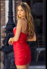 Calvin Klein Red Rouched Spaghetti Strap Strapless Formal Midi Dress Y2K Size 10