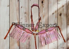 Western Horse Leather Tack Set | Holographic Pink With Fringe Tack Set