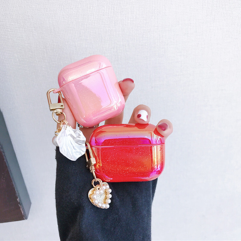 Laser Rainbow Case Love Pearl Keychain Cover For Apple AirPods Pro