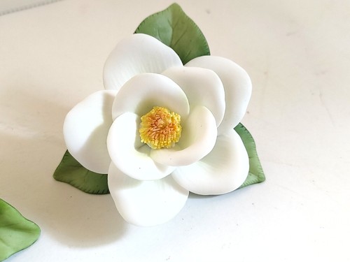 Vintage Andrea By Sadek Porcelain Flowers Pansey Magnolia 2 each 2.75" wide each - Picture 5 of 8