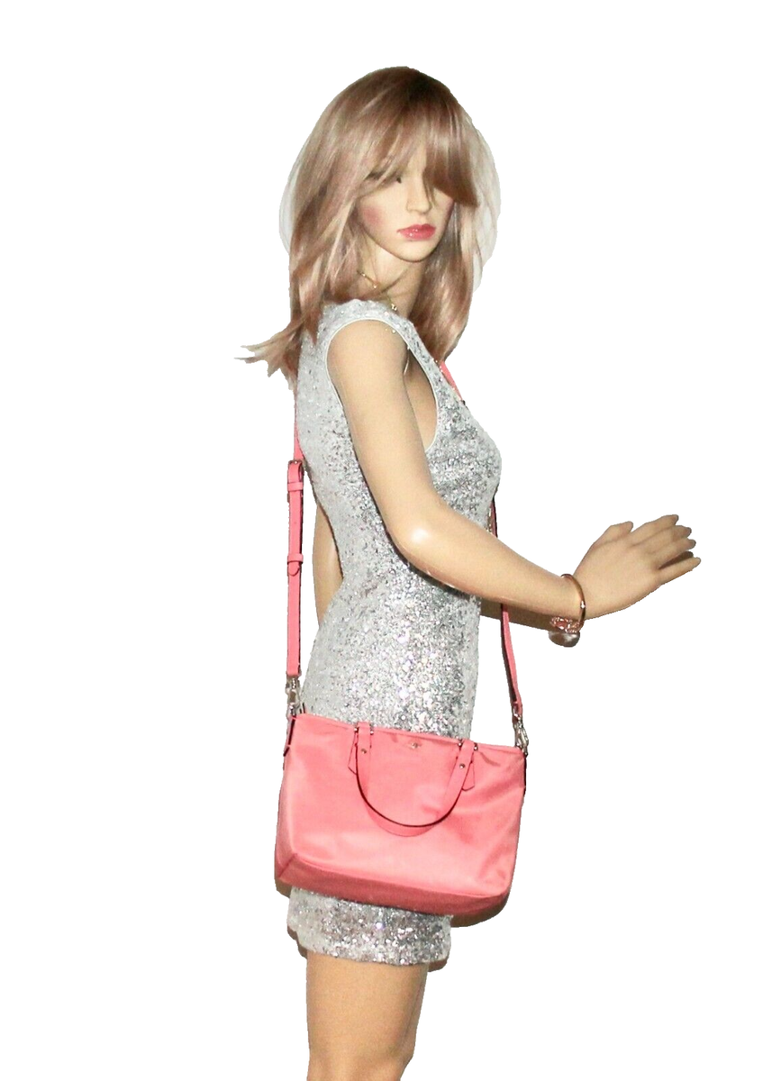 KATE SPADE Taylor Small Nylon Tote Crossbody Bag Coral Pink PXRUA430 KATE SPADE Taylor Small Nylon Tote Crossbody Bag Coral Pink PXRUA430