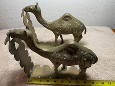 Vintage Brass Camel Bookends with Ornate Hieroglyphs (pair)