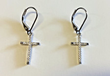 Cross 1" .925 Sterling Silver Drop Earrings, New AB-393-R2