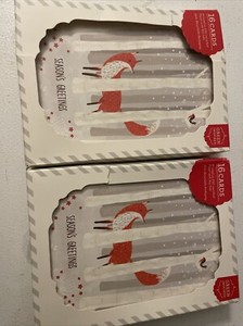 32 Holiday Greeting Cards Fox & Birds Christmas Green Inspired