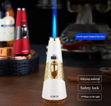 Jobon Retro Zinc Alloy Butane Gas Blue Jet Torch Windproof Lighter Safety Lock