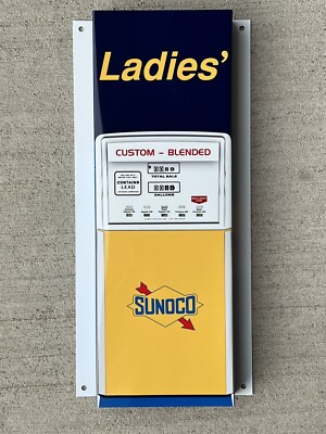 SUNOCO RESTROOMS PUMP LADIES Curved Metal  Gasoline Gas sign Pump Oil WOW!!!