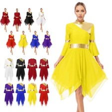 Women Lyrical Praise Dance Tunic Flared Sleeve Asymmetrical Hem Dress Praisewear