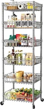 6 Tier Wire Shelving Unit with Wheels Baskets Storage Rack Corner Shelves Adjust