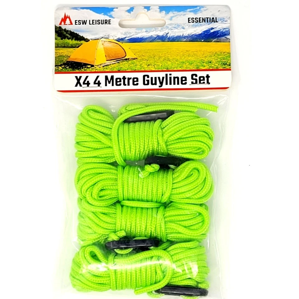 ESW LEISURE 🔥X4 fluoreszierende grüne 4 Meter Abspannleine Seile Zelt Camping Abspannleine Kufen