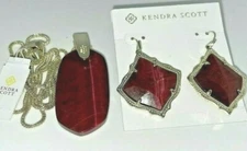 NWT Kendra Scott INEZ / KIRSTEN Bordeaux Tigers Eye Necklace Earrings Set