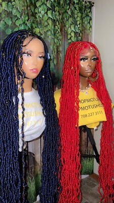 Braided wig, box braids, Faux Locs, Lace Frontal Wig,human Hair Base , Knotless.