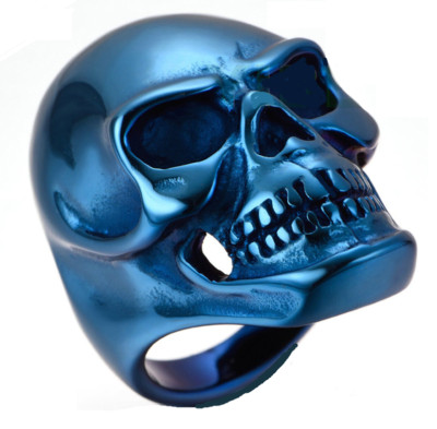 Big Blue Skull Ring   Stainless Steel Biker Motorcycle Ring 165