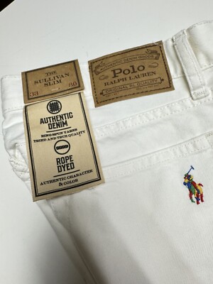 Polo Ralph Lauren 33x30 White The Sullivan Slim All Over Pony