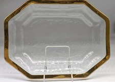 Annie Glass Roman Antique Steak Platter  24k Gold Rim Bowl