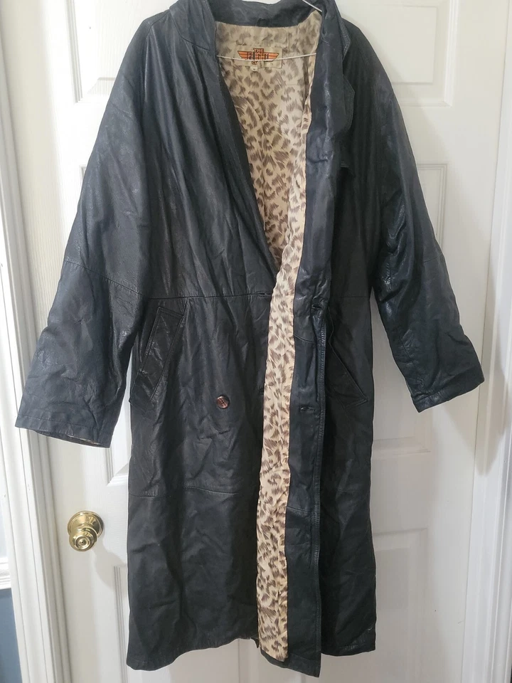 CHAQUETA GABARDINA LARGA DE CUERO VINTAGE PARA MUJER TALLA S Pequeña THE FLIGHT CLUB (#276) Foto 3 de 4