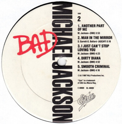 Michael Jackson - Bad - Epic, Epic - E 40600, OE 40600 - LP, Album