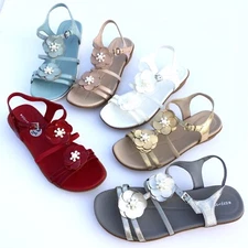 Easy Spirit Sandals Womens Shiny Patent Leather Flats Pearl Beaded Petals Haven