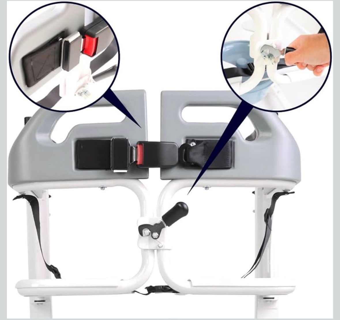 Patient Lift Transfer Chair Bathroom Wheelchair w/ 180° Split Seat and Commode