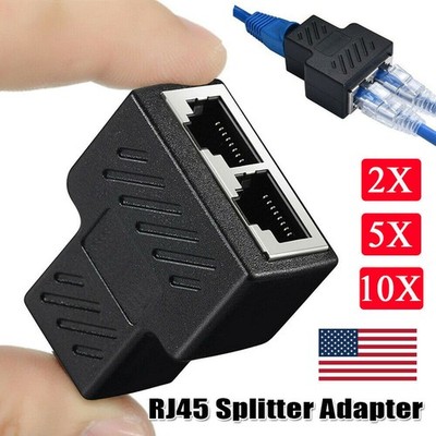 RJ45 Splitter Adapter 1 to 2 Ways Dual Female Port CAT5/6/7 LAN Ethernet Cable