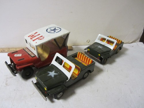 Lot of 3 JAPANESE TIN "MP" MILITARY POLICE JEEP, FRICTION  7-1/2 " LONG